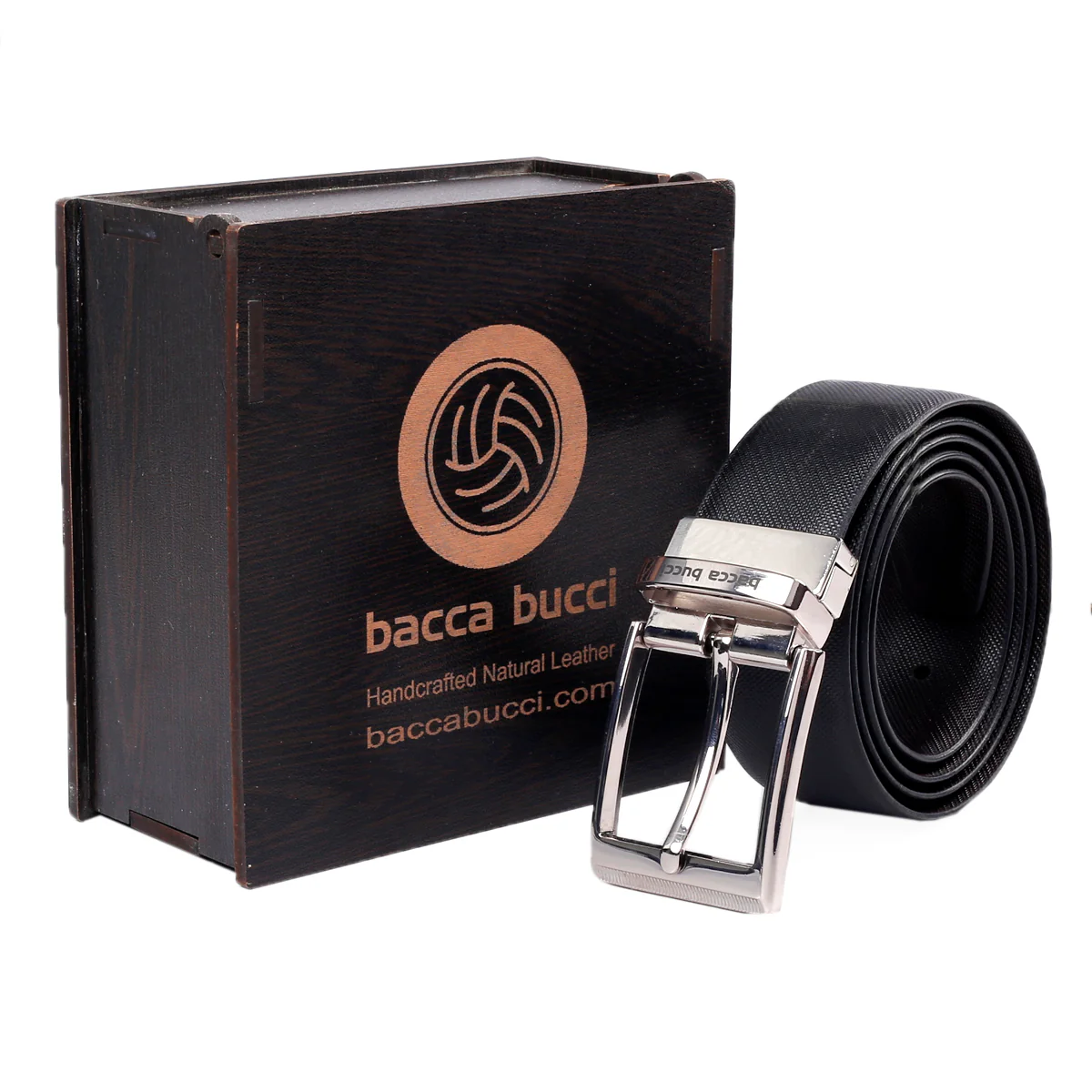 Bacca Bucci® Men's Automatic Reversible Classic Dress belt Italian Top Grain Genuine Leather with Auto rotating Buckle- Black & Brown - Image 2