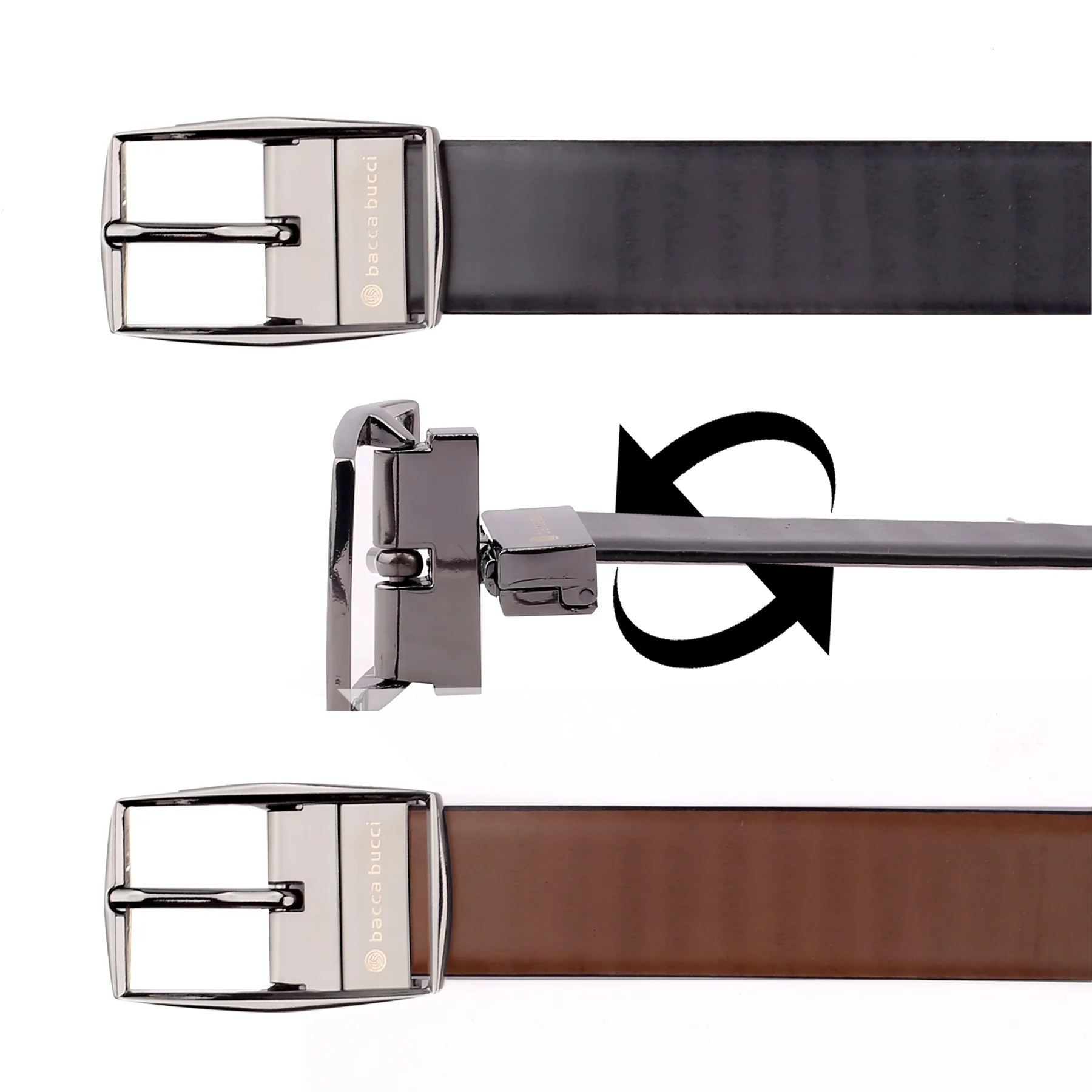 Bacca Bucci Reversible Genuine leather Classic Dress belt for Men-Black & Brown - Image 6