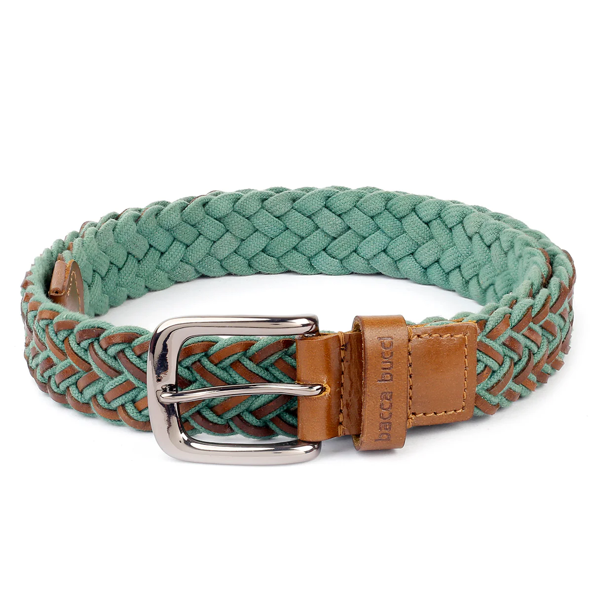 Bacca Bucci Italian Woven leather and Cotton Elastic braided belt for men with Alloy buckle - Image 4