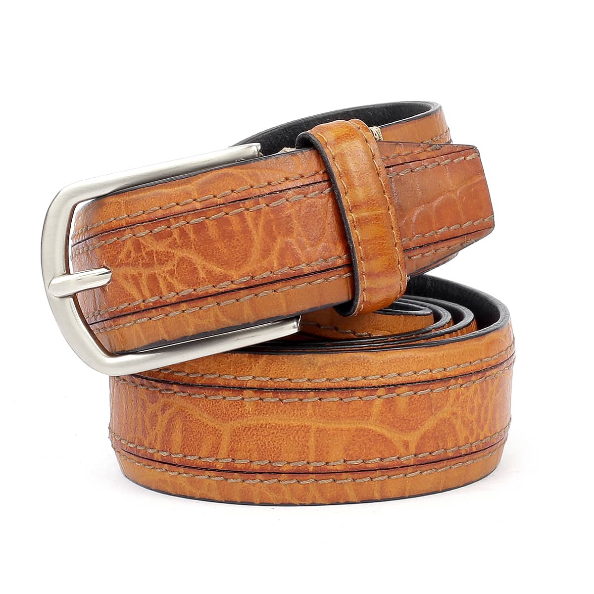 Bacca Bucci Men's Smooth Grain Leather with Croco Embossed Belt - Image 2