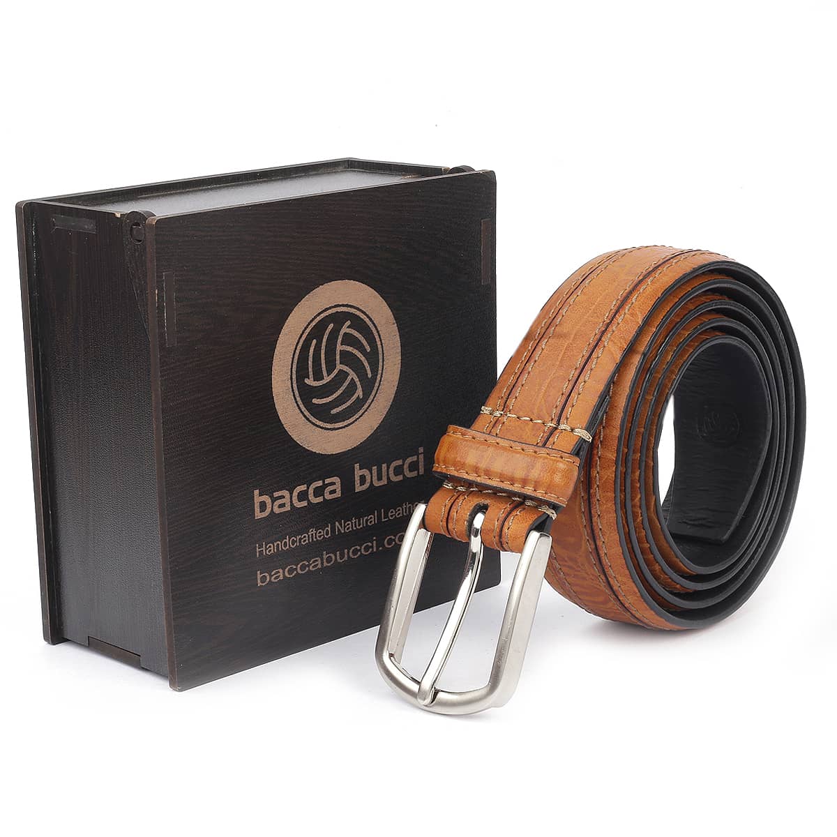 Bacca Bucci Men's Smooth Grain Leather with Croco Embossed Belt - Image 6