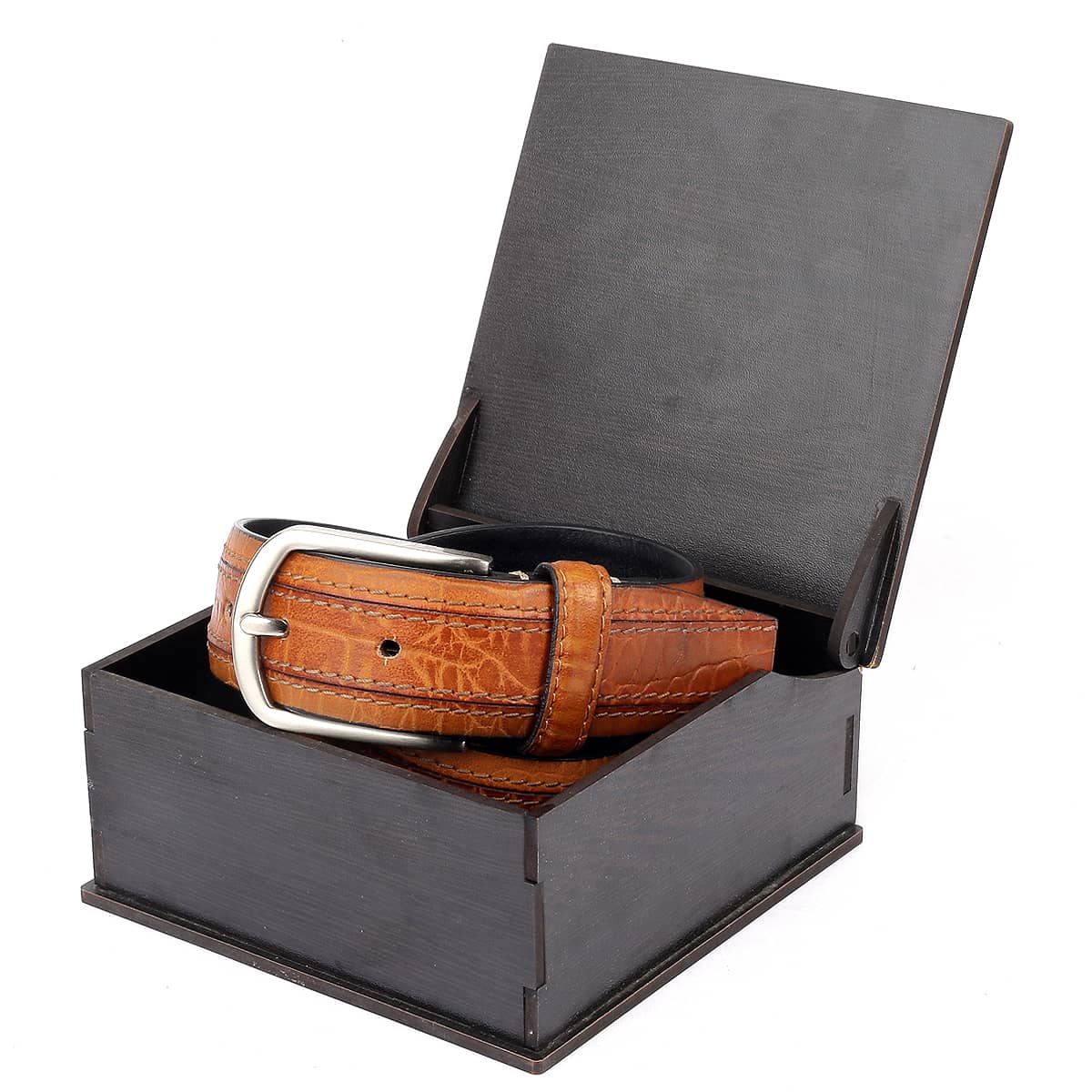 Bacca Bucci Men's Smooth Grain Leather with Croco Embossed Belt - Image 7