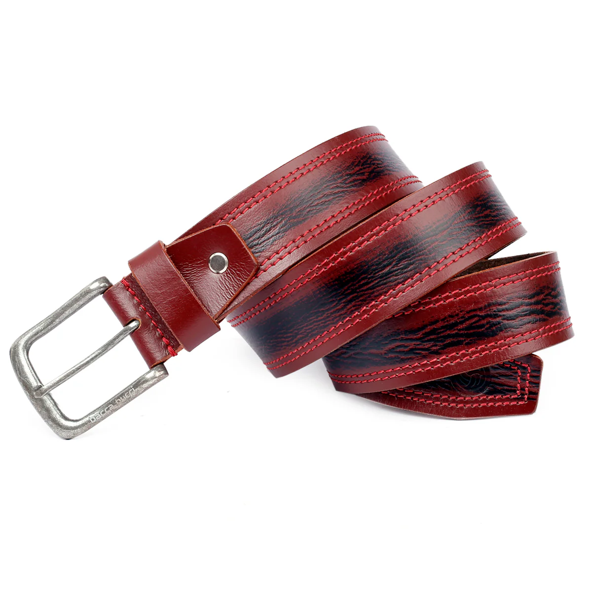 Bacca Bucci Leather Men's Work Belt - Heavy Duty Genuine Full Grain Leather With Buckle -Maroon - Image 2
