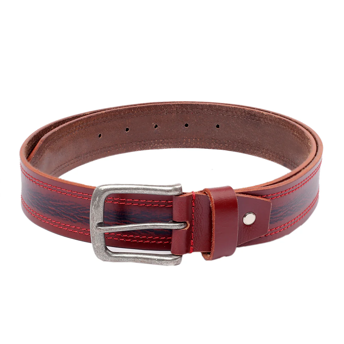 Bacca Bucci Leather Men's Work Belt - Heavy Duty Genuine Full Grain Leather With Buckle -Maroon - Image 3
