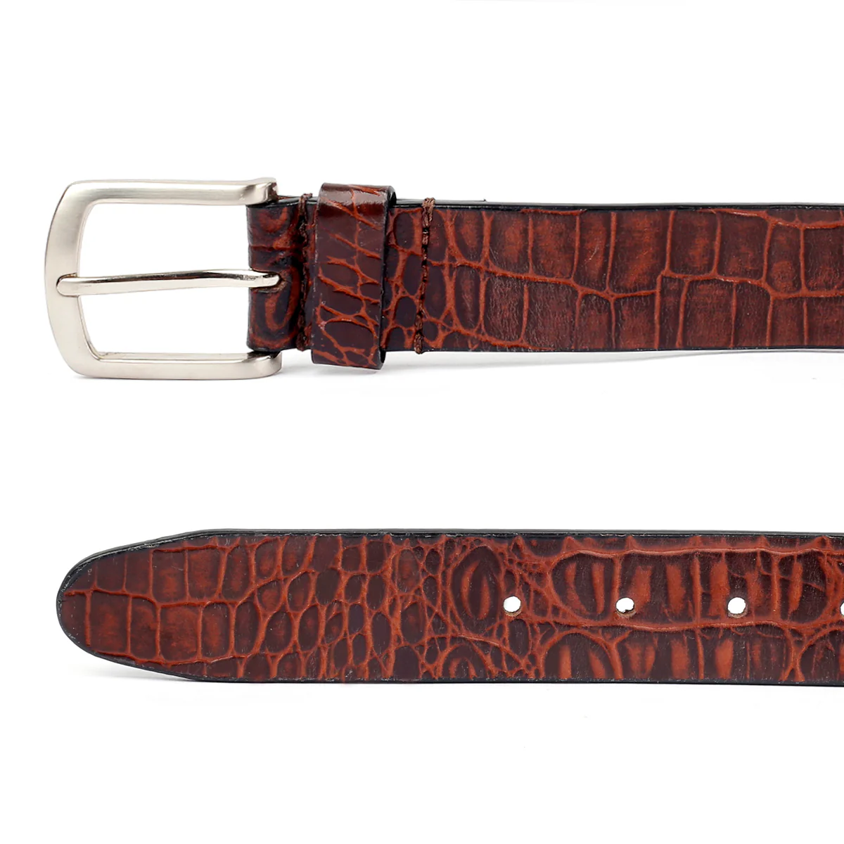 Bacca Bucci Smooth Grain Leather with Croco Embossed Belt for Men - Image 7